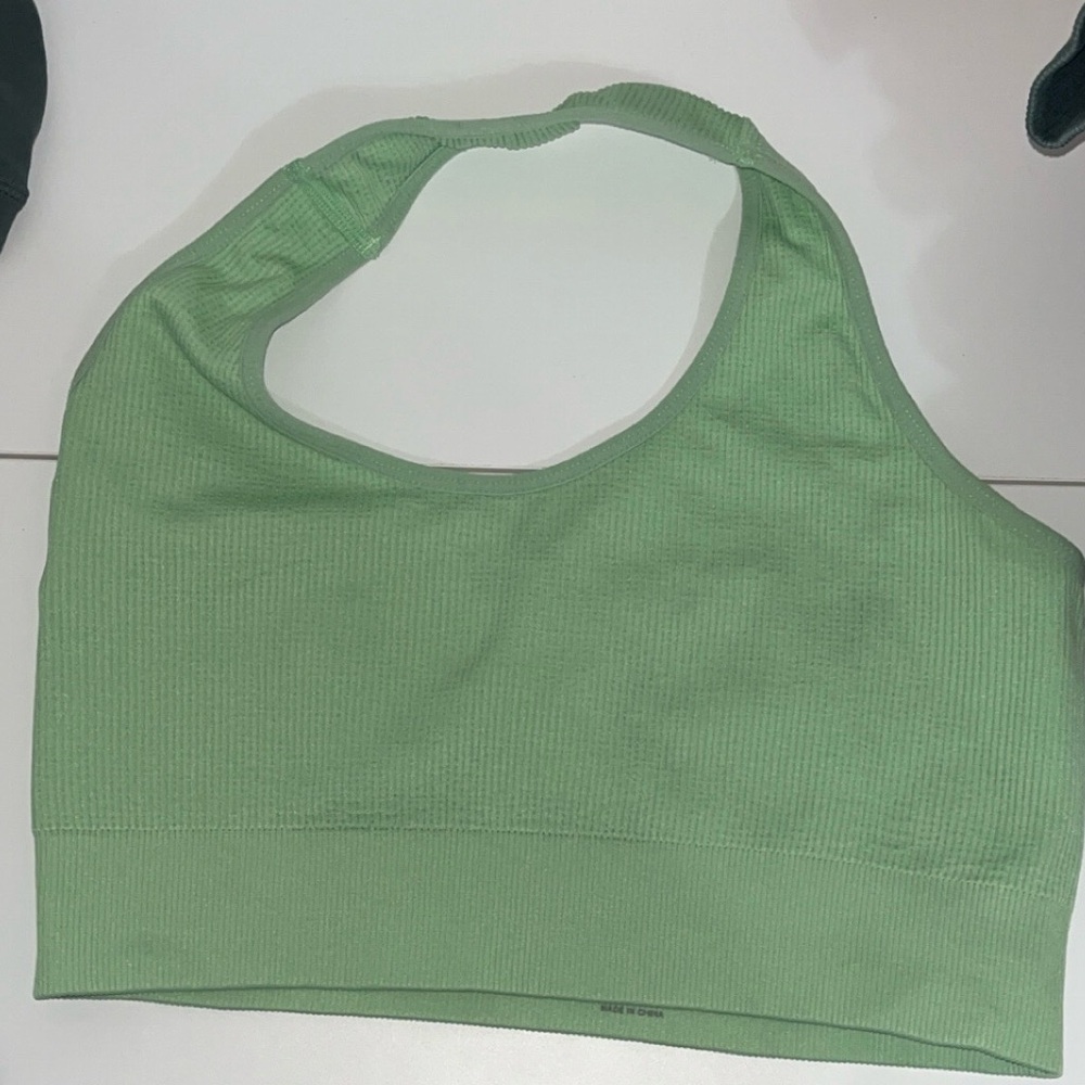 NVGTN Light Green Ribbed Halter Sports Bra Size Medium